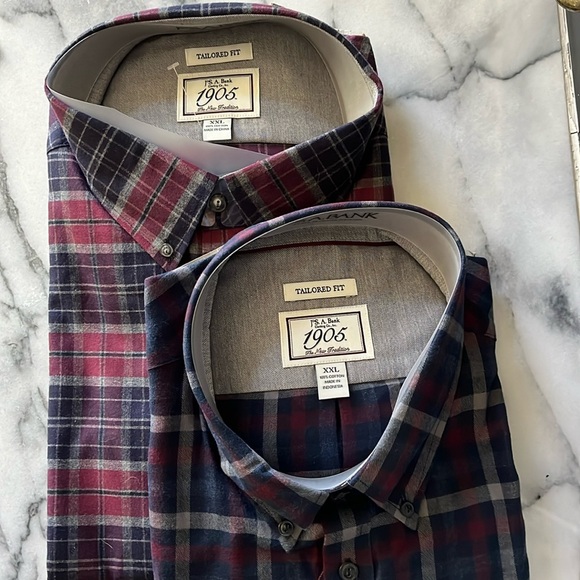 Two Jos A. Bank Lux Flannel Tailored Long Sleeve Shirt - Picture 1 of 4